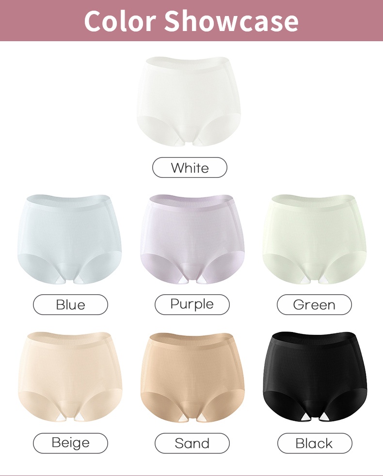 Color showcase of seamless panties in white blue purple green beige sand and black VEIMIA