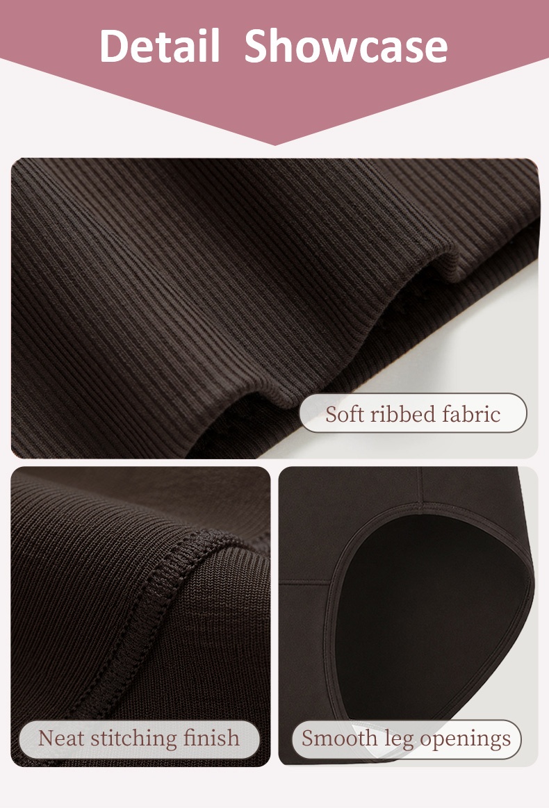 Detail showcase of brown ribbed fabric neat stitching and smooth leg openings VEIMIA