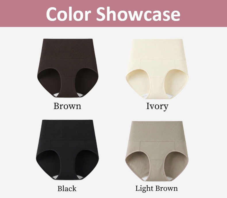 Color showcase of high waist panties in brown ivory black and light brown VEIMIA