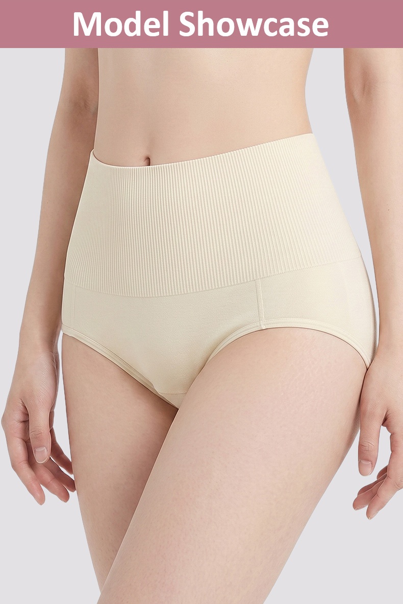 Model wearing ivory high waist panties in front view VEIMIA