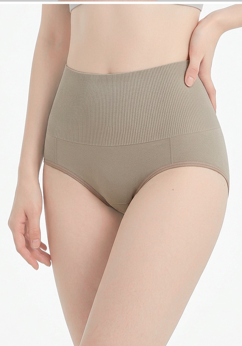 Model wearing light brown high waist panties in front view VEIMIA