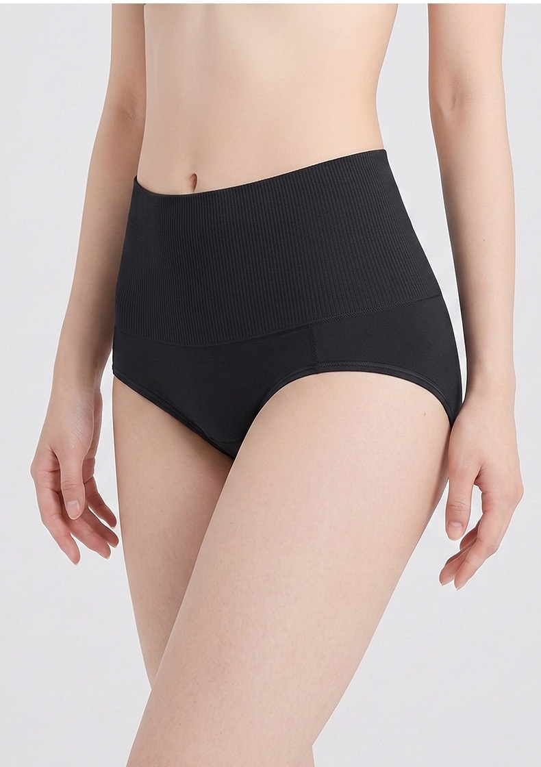 Model wearing black high waist panties in front view VEIMIA