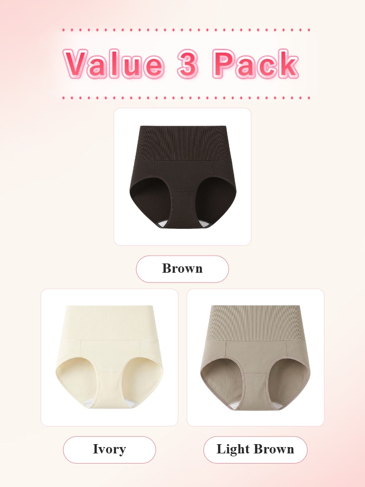 Value 3 pack high waist panties in brown ivory and light brown VEIMIA