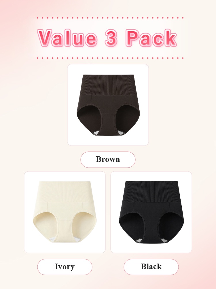 Value 3 pack high waist panties in brown ivory and black VEIMIA