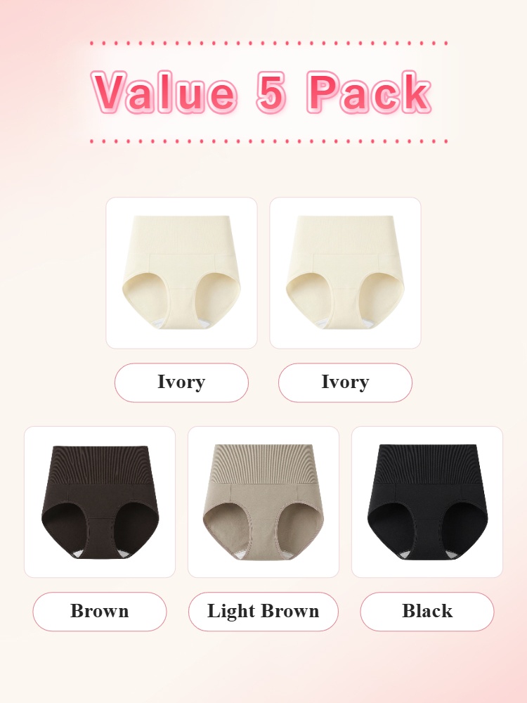 Value 5 pack high waist panties with two ivory brown light brown and black VEIMIA