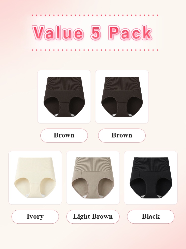 Value 5 pack high waist panties with two brown ivory light brown and black VEIMIA