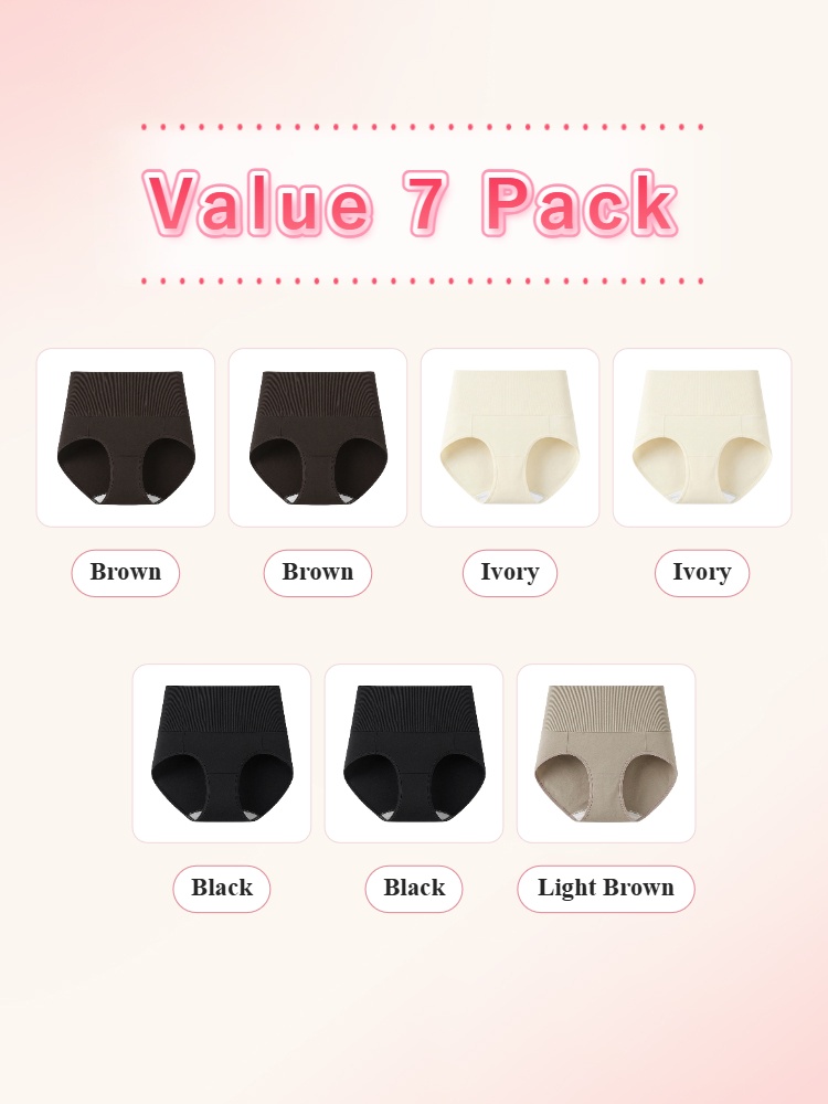 Value 7 pack high waist panties with brown ivory black and light brown colors VEIMIA