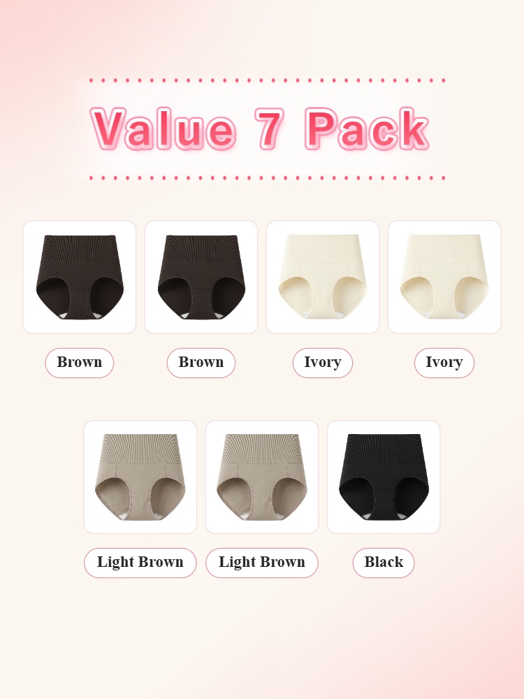 Value 7 pack high waist panties with brown ivory light brown and black colors VEIMIA
