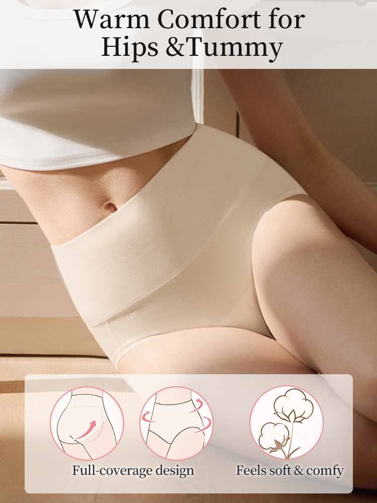 Model wearing ivory high waist panties with full coverage design VEIMIA