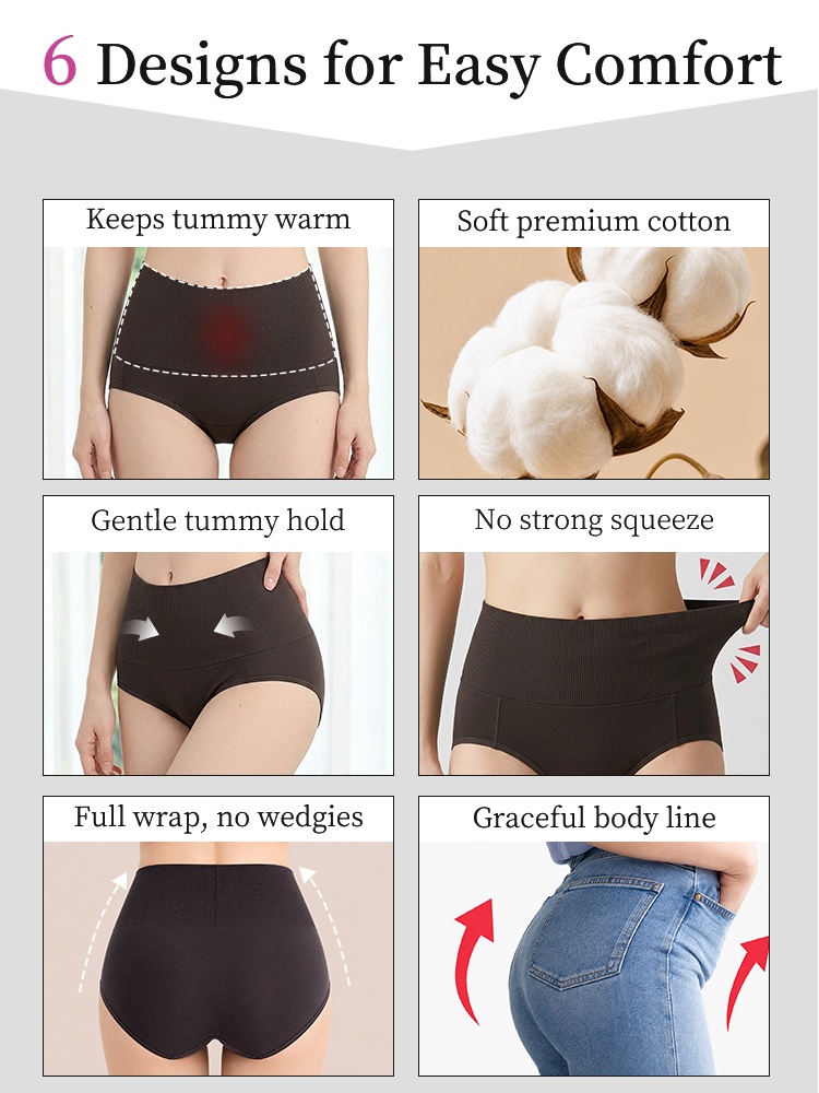 Feature graphic showing warm tummy support soft cotton stretch full coverage and smooth fit VEIMIA