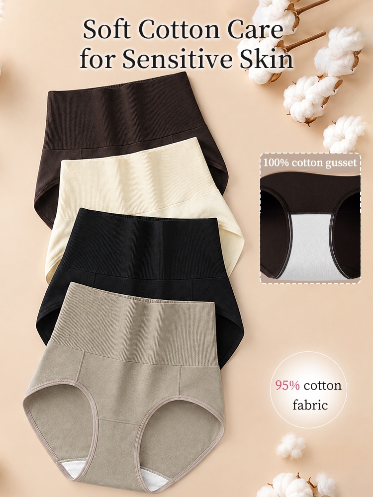 Color stack of high waist cotton panties with cotton gusset detail VEIMIA