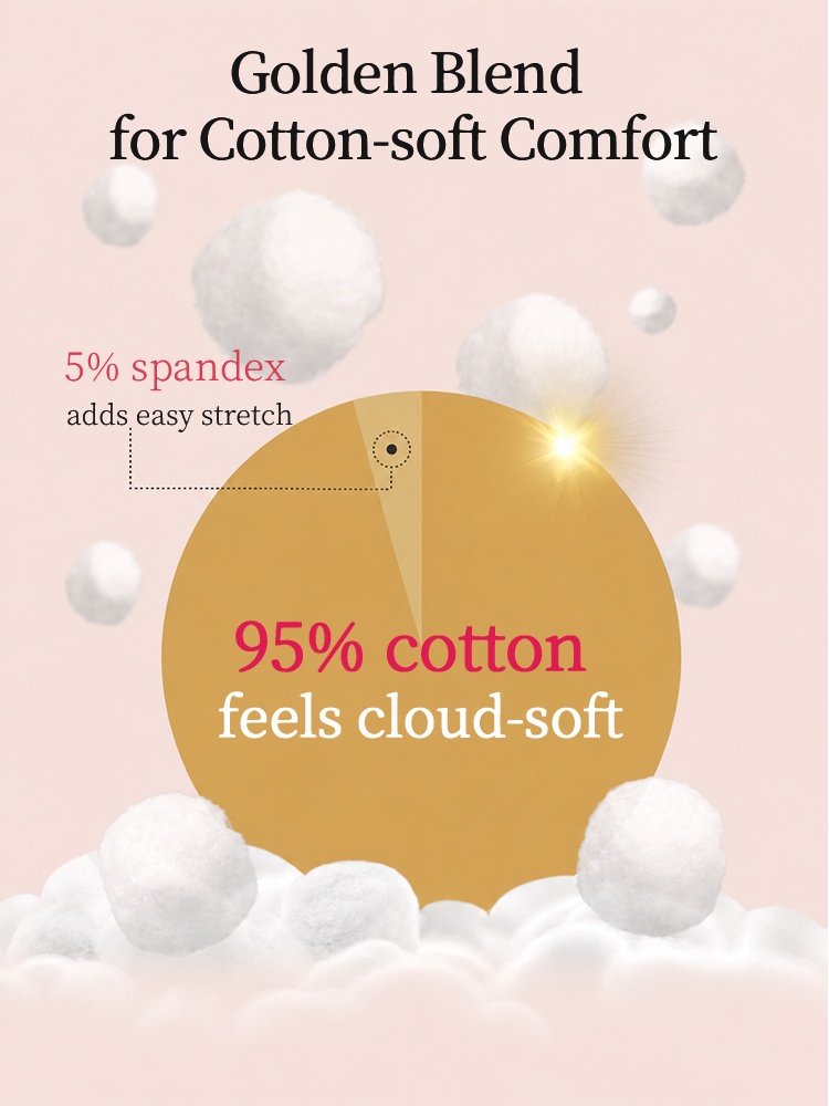 Fabric graphic showing 95 percent cotton and 5 percent spandex blend VEIMIA