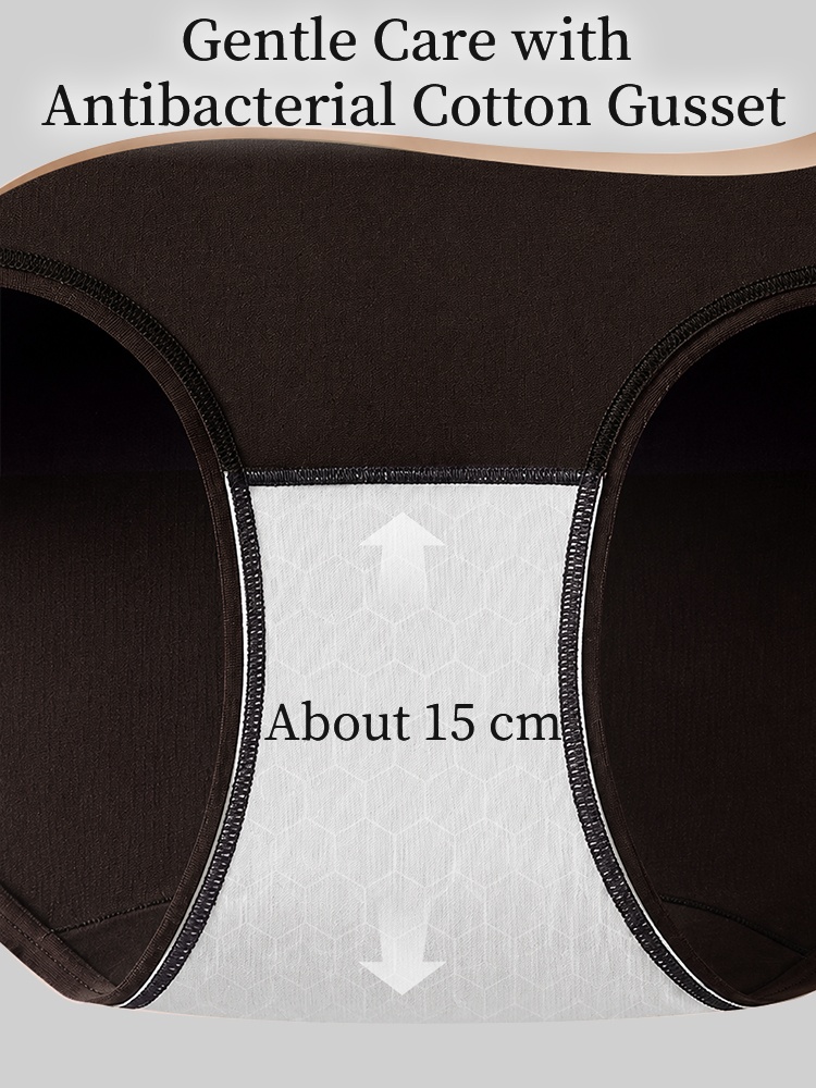 Close-up of brown panties with extended antibacterial cotton gusset VEIMIA