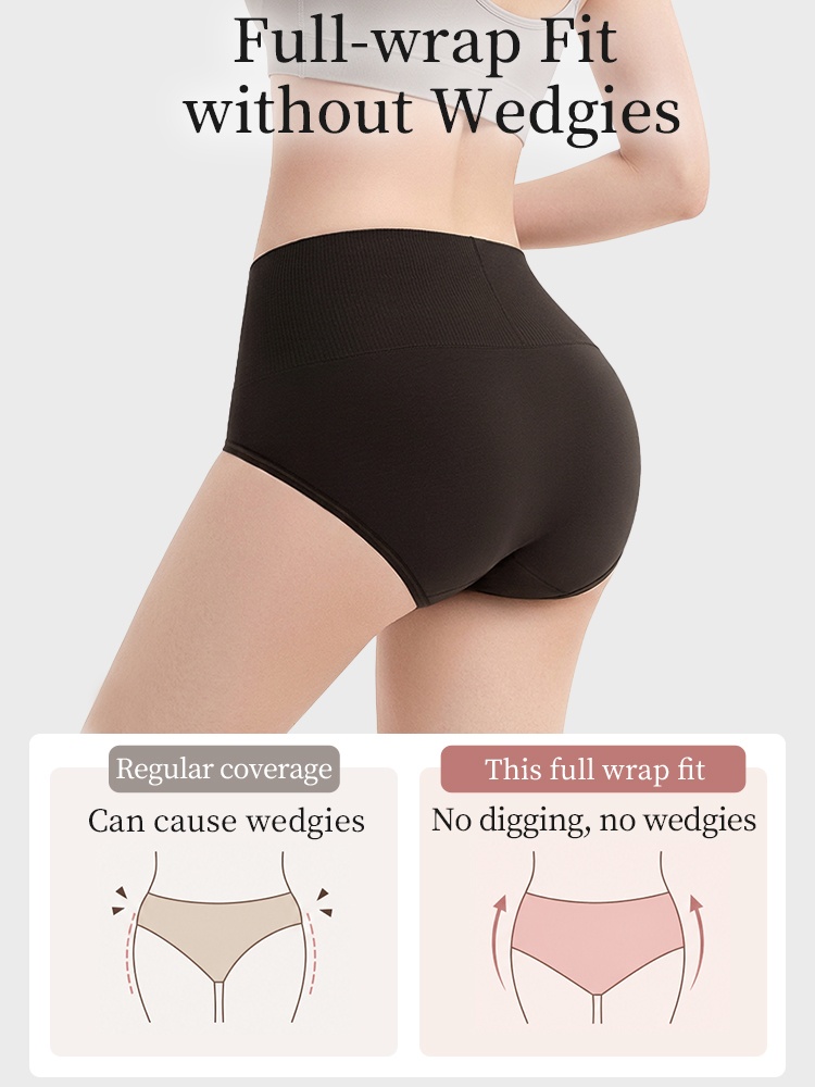 Back view of model wearing brown full coverage high waist panties VEIMIA