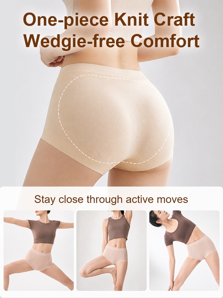 Feature graphic showing beige seamless panty back fit during active moves VEIMIA