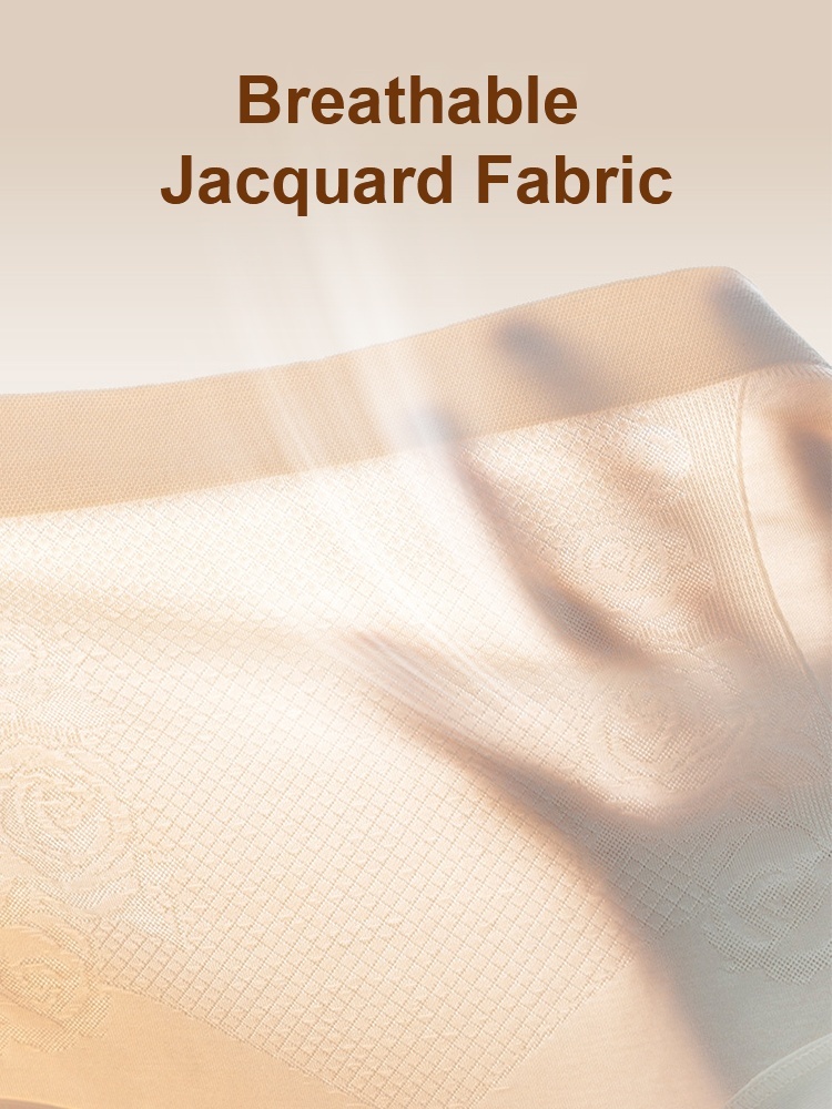 Close-up of beige breathable jacquard fabric on seamless panty VEIMIA