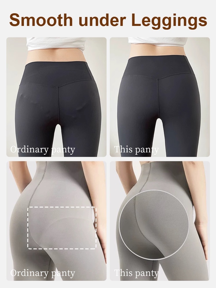 Comparison graphic showing smoother seamless panty fit under leggings VEIMIA