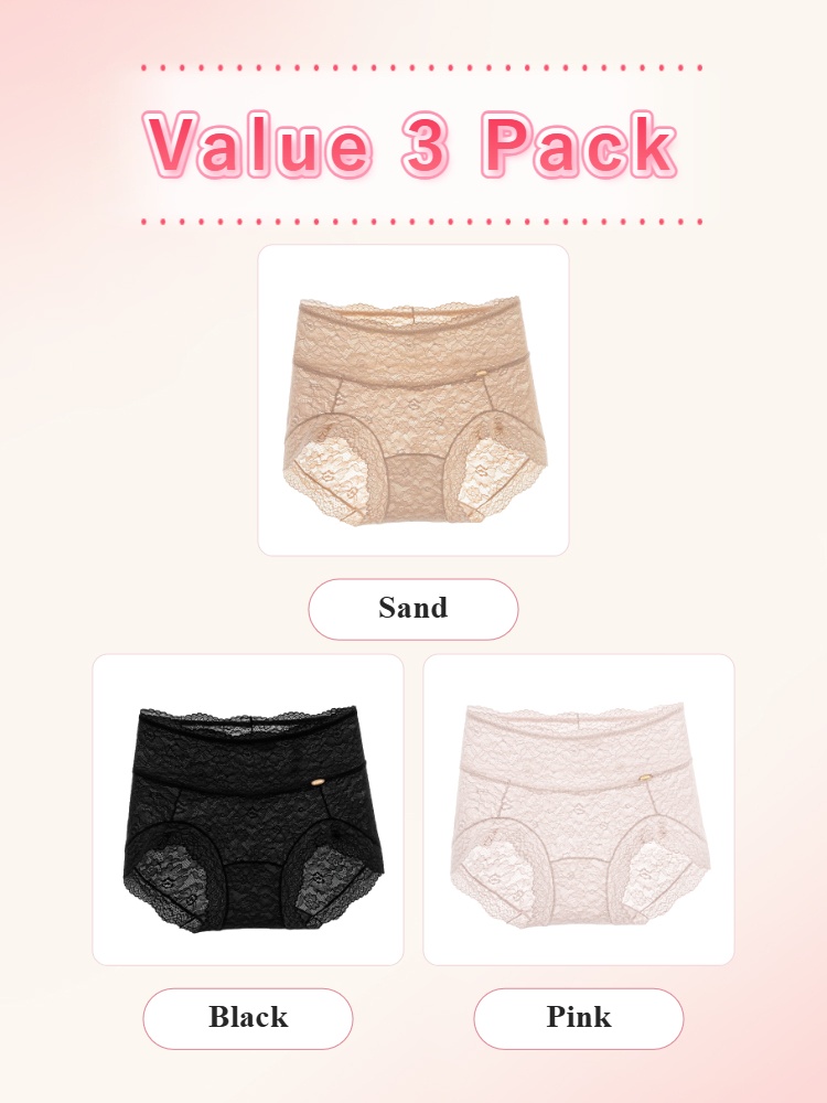Value 3 pack lace panties in sand black and pink VEIMIA