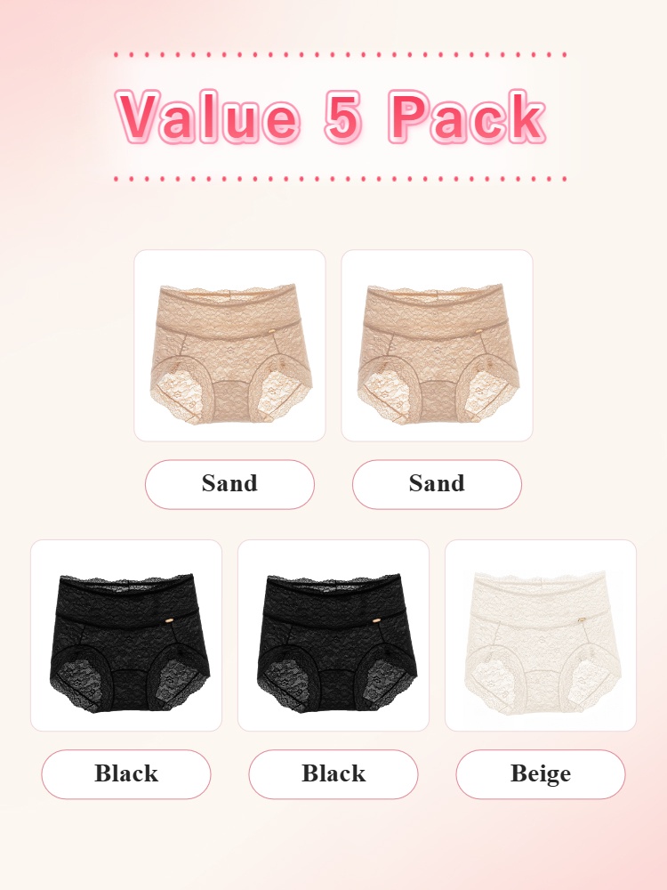 Value 5 pack lace panties in sand black and beige VEIMIA