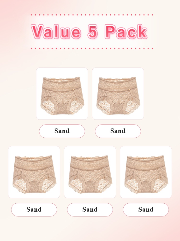 Value 5 pack high waist lace panties in sand VEIMIA