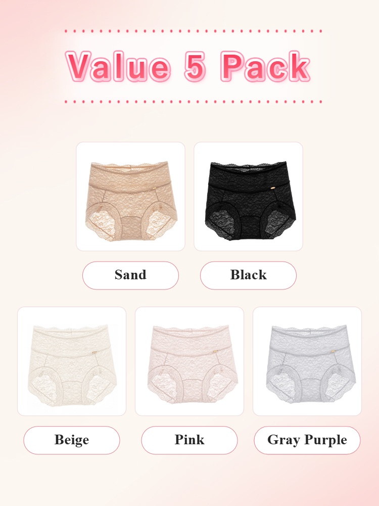Value 5 pack lace panties in sand black beige pink and gray purple VEIMIA