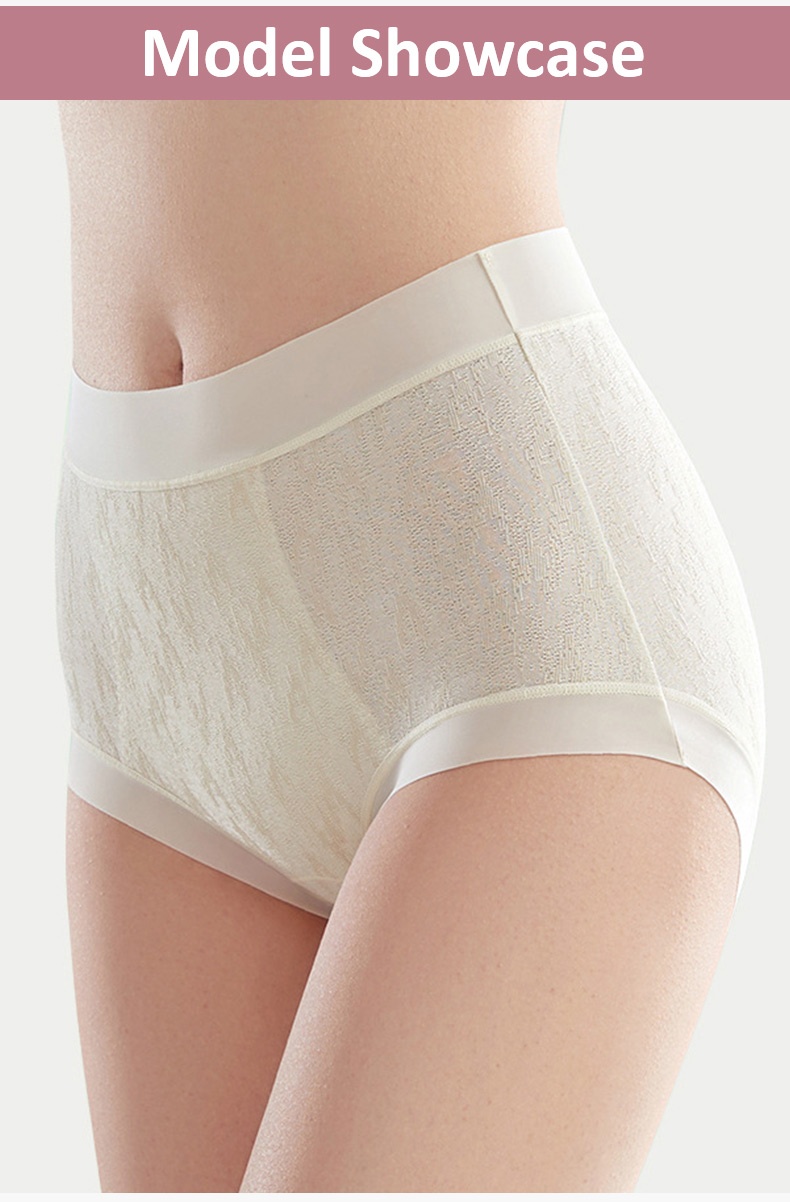 Model wearing ivory high waist panties in a close side view VEIMIA