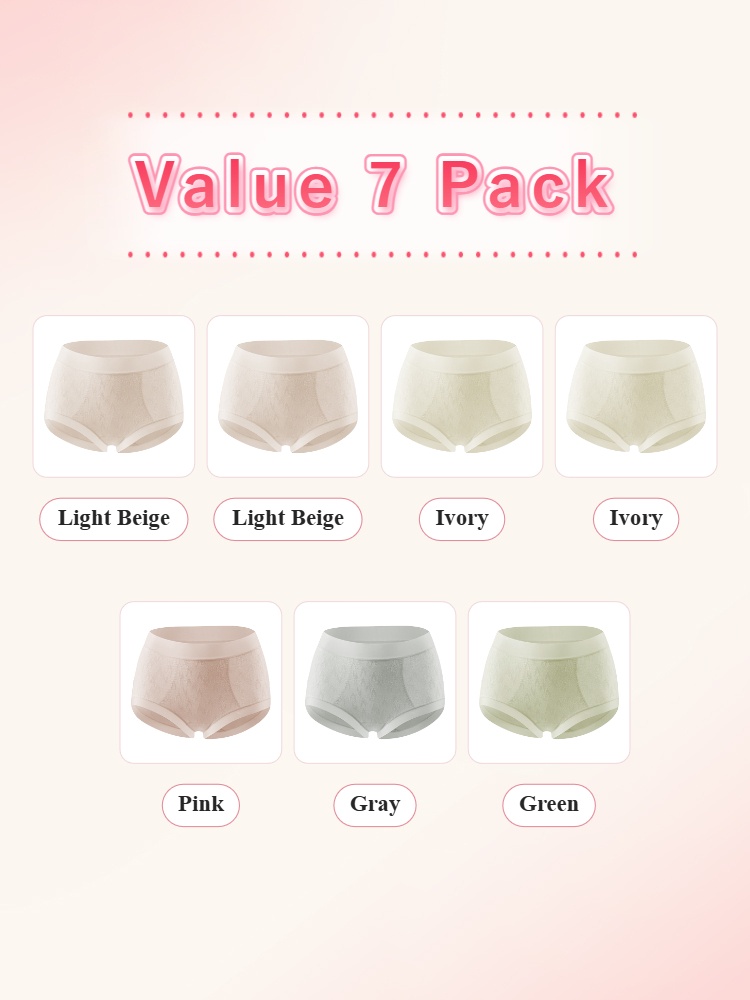 Value 7 pack high waist panties with light beige ivory pink grey and green colors VEIMIA
