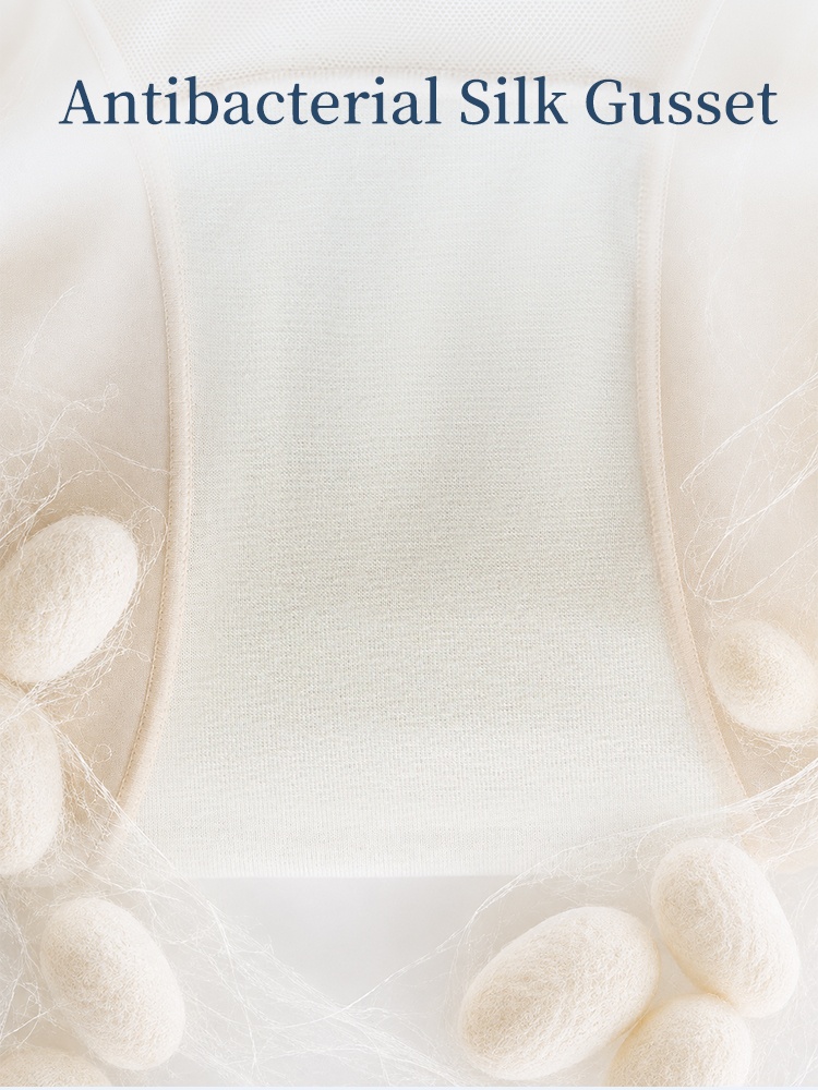 Close-up of silk gusset panel inside beige shaping shorts VEIMIA