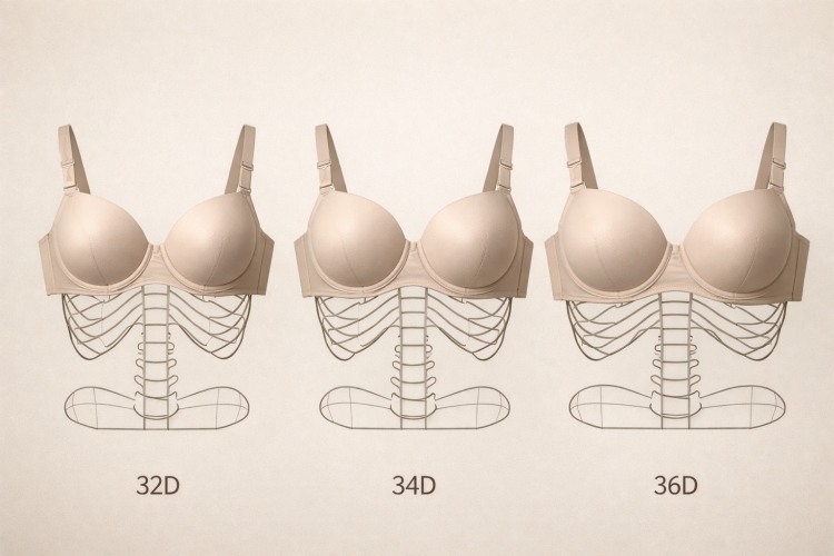VEIMIA difference between 32d 34d and 36d bra size d cup volume comparison