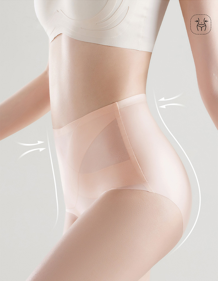 Womens Ice Silk High Waisted Elastic Underwear Sexy Tummy Control Seamless Veimia