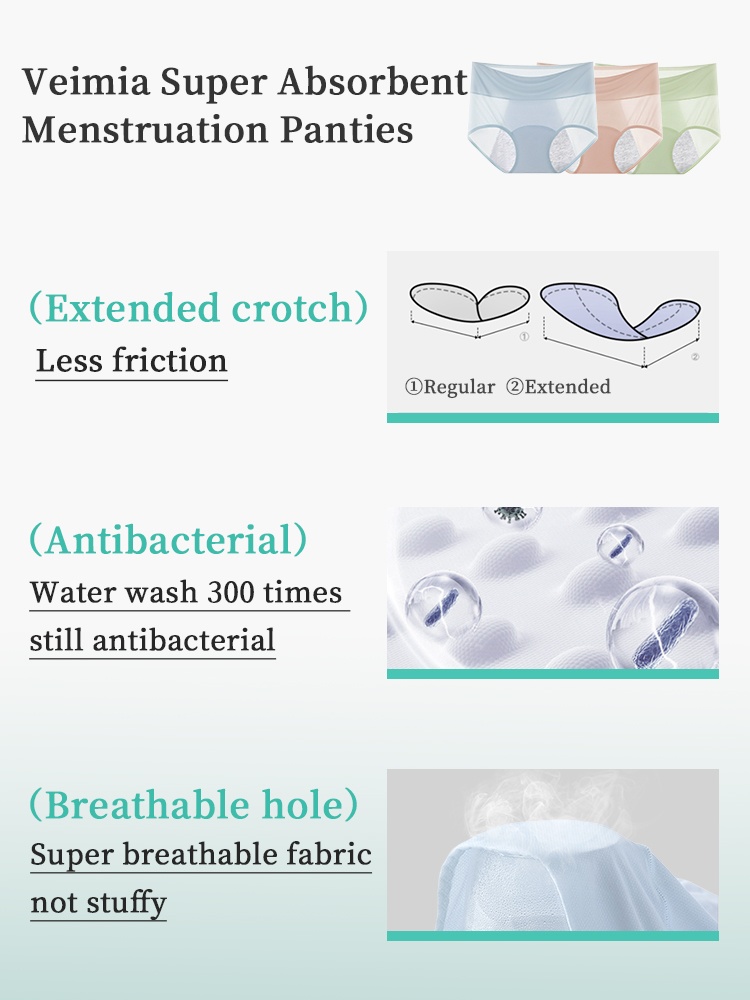 3-7 Pack Leakproof Feminine Panties With Antibacterial Cotton Gusset For Odor-free Airy Comfort VEIMIA