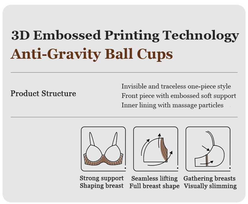 Plus Size Wireless Push Up Bra 3D Anti-Gravity Seamless Massage Padded Anti-sagging & Gathering VEIMIA