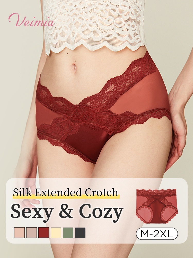VEIMIA 3-7 Pack Sexy X-waist Lace Panties Comfortable & Airy Underwear With Extended Silk Gusset
