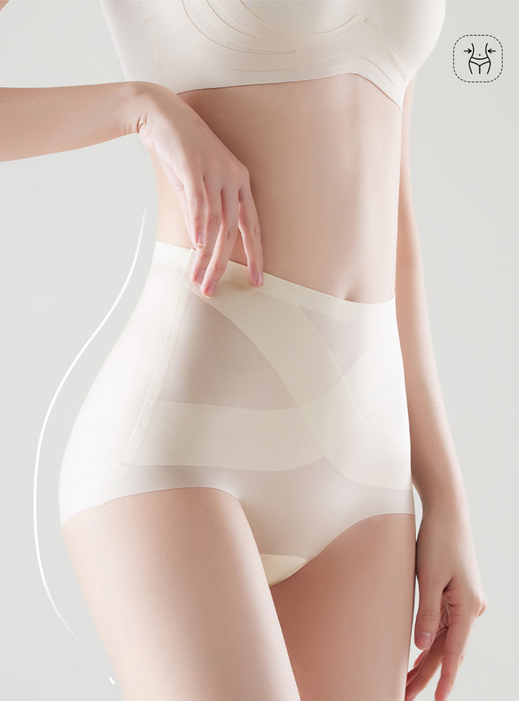 Ice Silk High Waisted Elastic Underwear Sexy Tummy Control Seamless Brief Panties Veimia