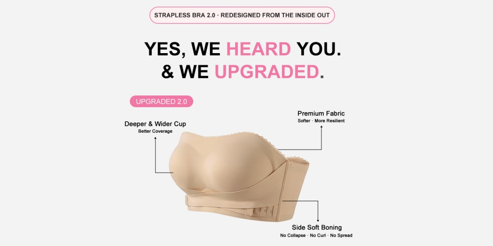 VEIMIA strapless bra upgrade with 7 redesigns