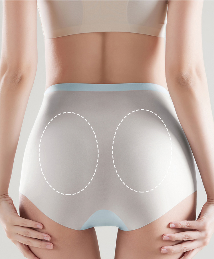 Womens Ice Silk High Waisted Elastic Underwear Sexy Tummy Control Seamless Brief Panties Veimia