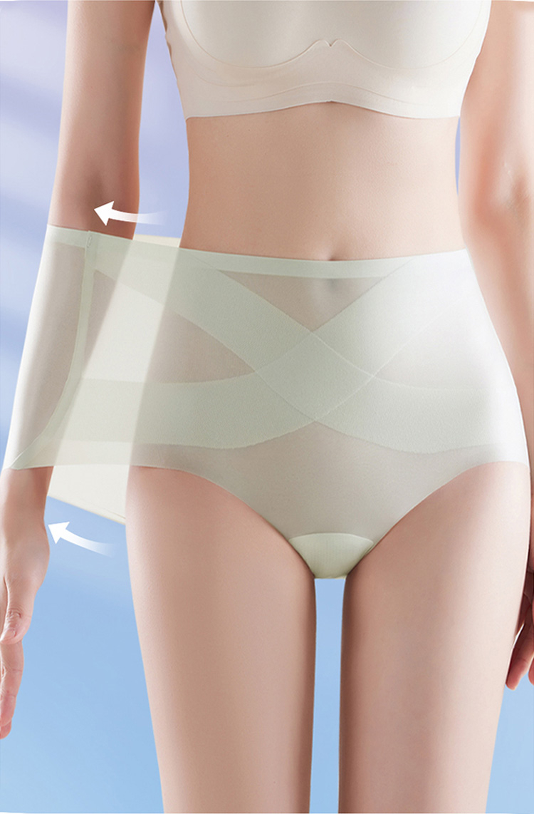 Womens Ice Silk High Waist Seamless Underwear Sexy Tummy Control Brief Panties Veimia