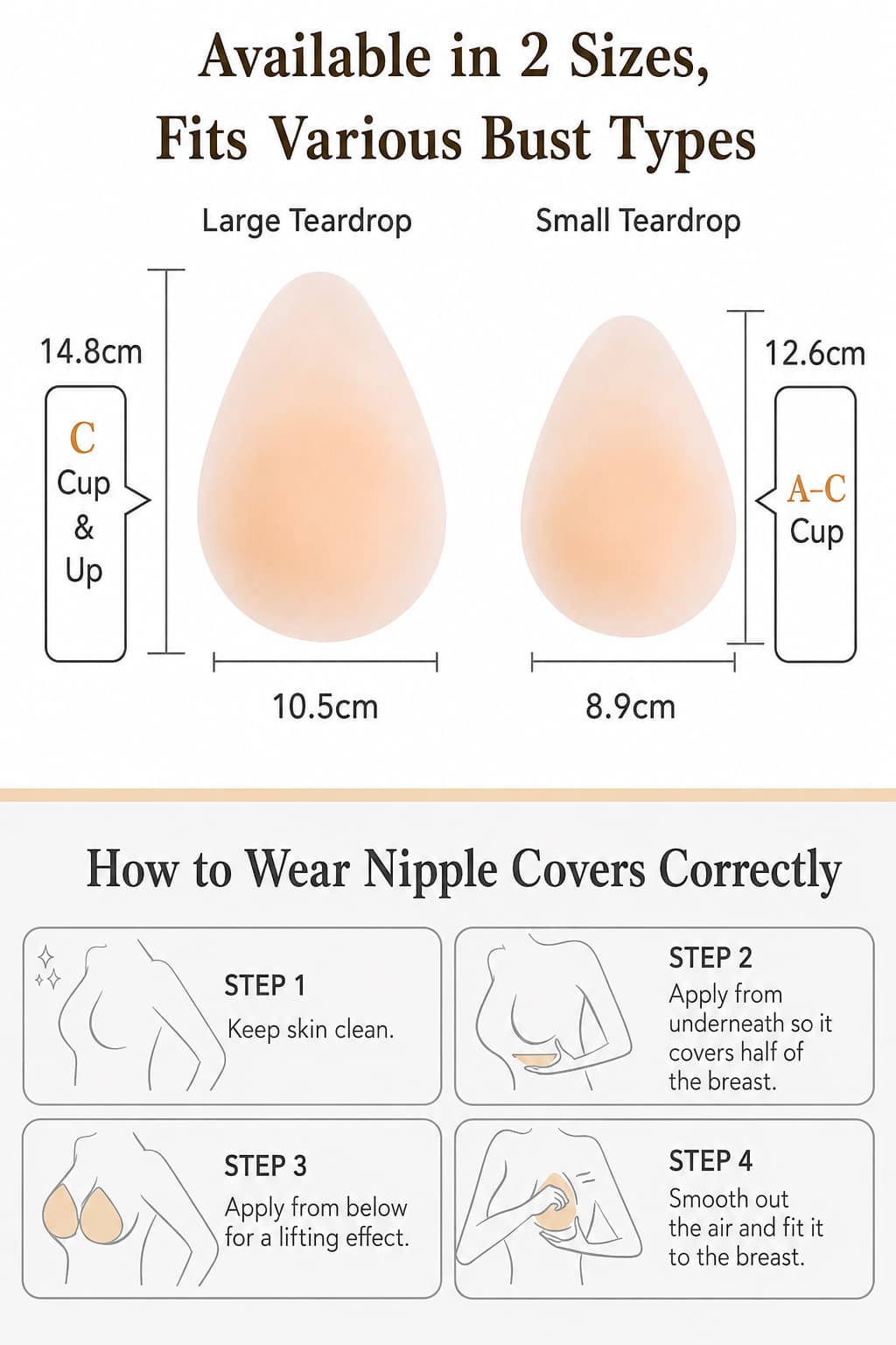 VEIMIA reusable nipple covers in different sizes for different bust shapes