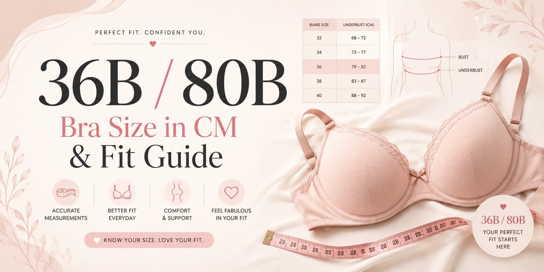 36B / 80B Bra Size in CM & Fit Guide
