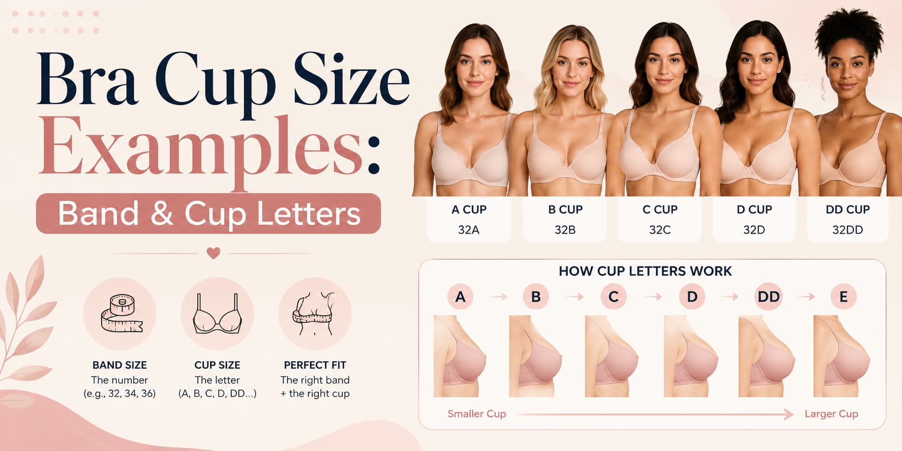 Bra Cup Size Examples: Band & Cup Letters