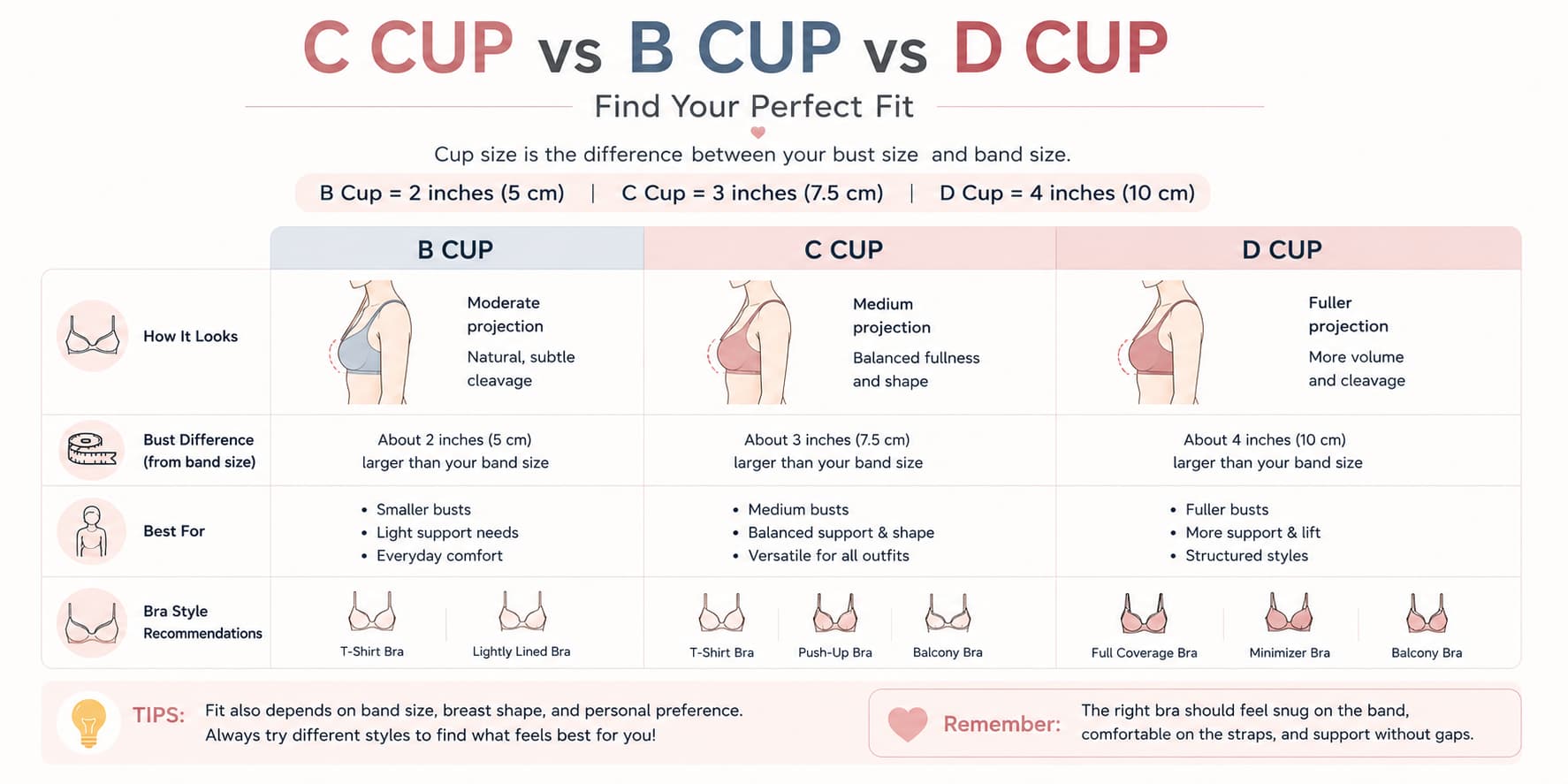 C Cup vs B Cup vs D Cup Explained