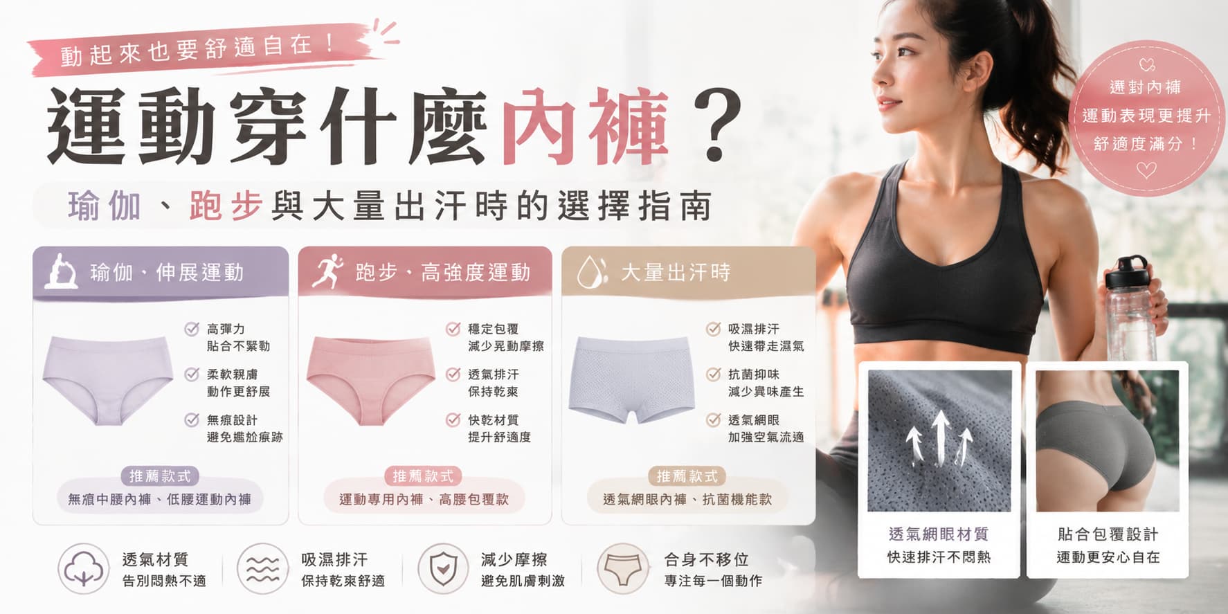 運動穿甚麼內褲？瑜伽、跑步與大量出汗時的選擇指南