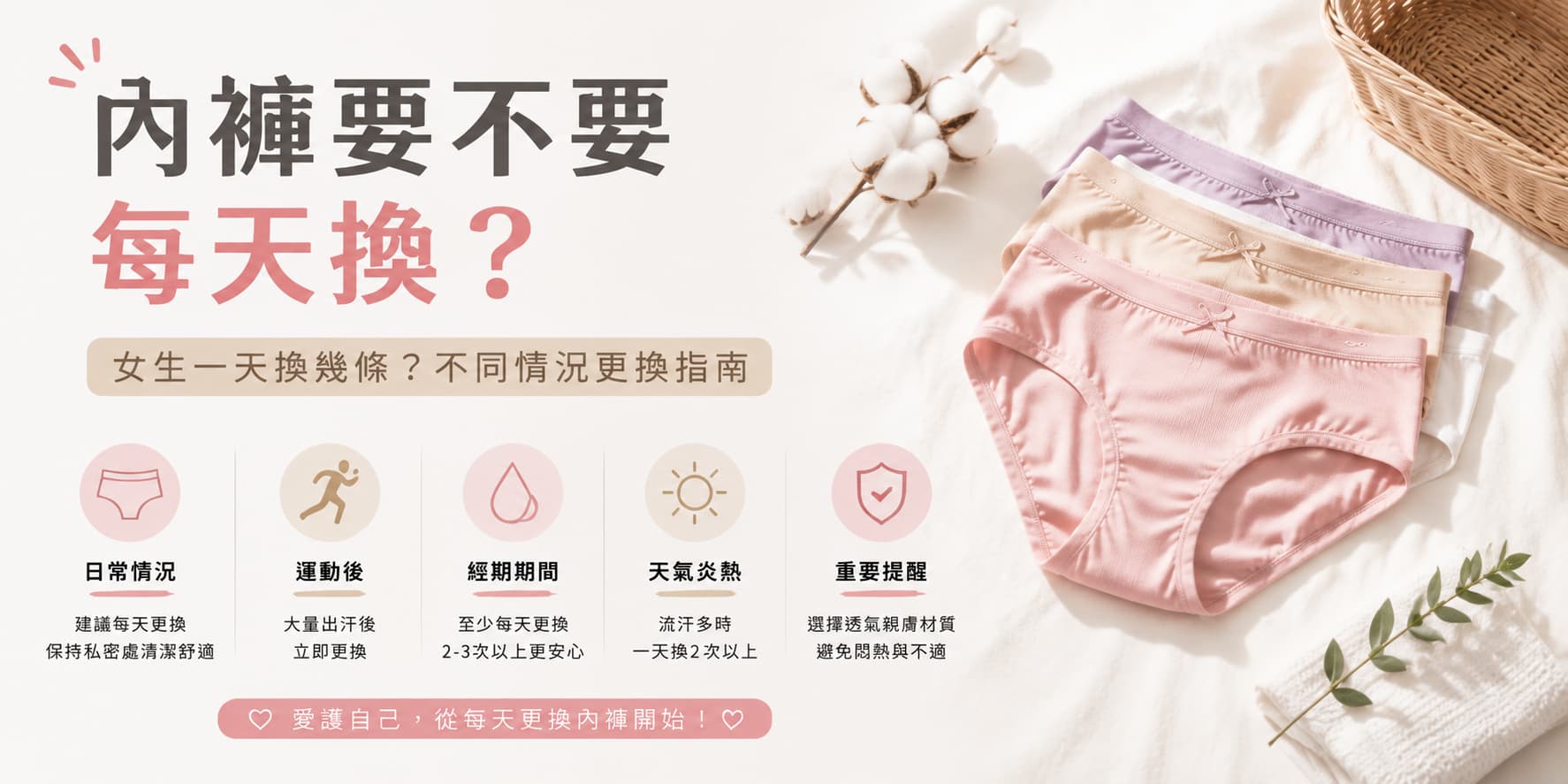 內褲要不要每天換？女生一天換幾條及運動、經期與天熱更換指南