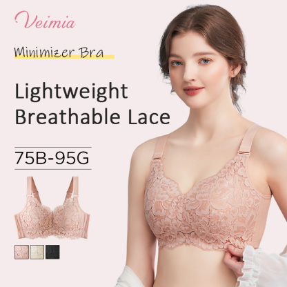 Breathable Full Cup Lace Minimizing Bra With Adjustable Strap VEIMIA