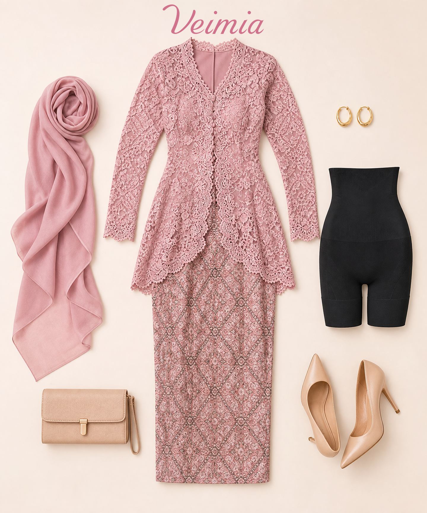 VEIMIA Kebaya innerwear guide with light shapewear for Raya Haji
