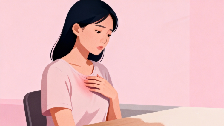 Illustration showing work-related emotional stress and body awareness in women, highlighting how emotional damage and daily work pressure affect overall wellbeing.