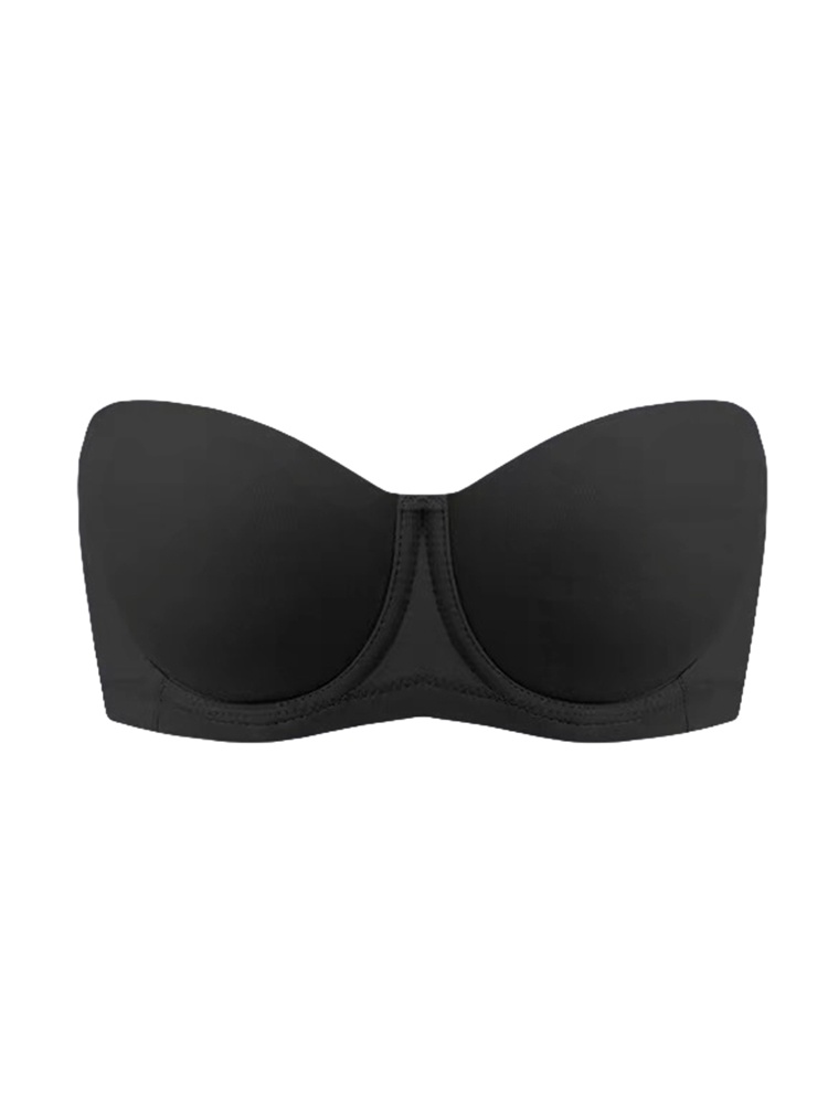 Black Strapless Bra with 3D Honeycomb Cups No Bounce, Soft Wire Support Anti-slip Naturally Shaping Not Sticky VEIMIA