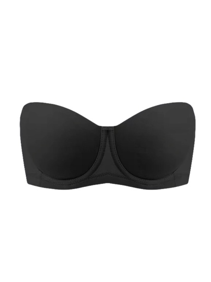 Black Strapless Bra with 3D Honeycomb Cups No Bounce, Soft Wire Support Anti-slip Naturally Shaping Not Sticky VEIMIA