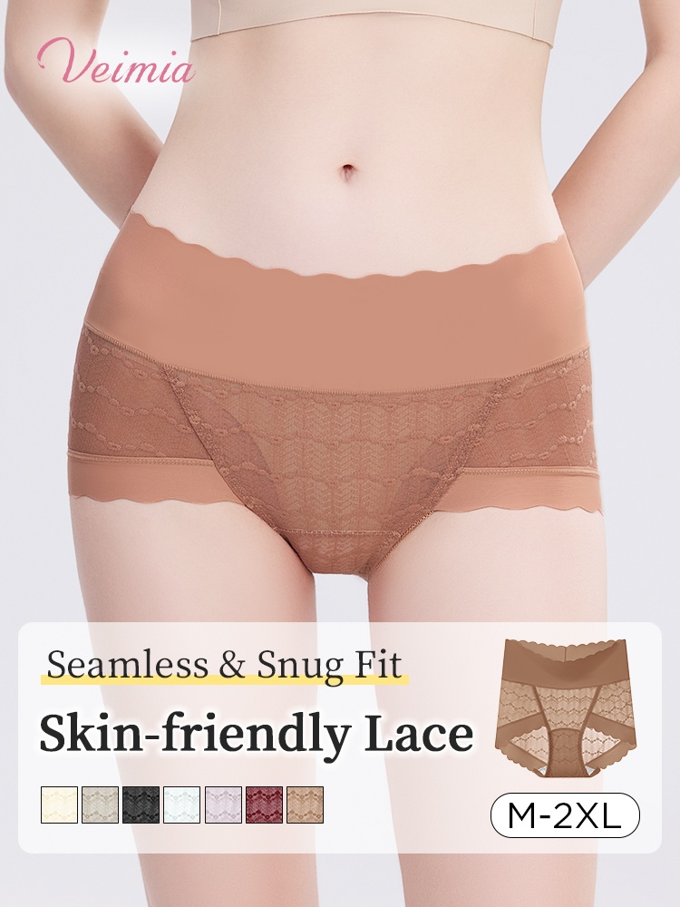 Delicate Lace Panty Skin-friendly Soft Elastic Laces, Seamless Snug Fits & Antibacterial Gusset VEIMIA