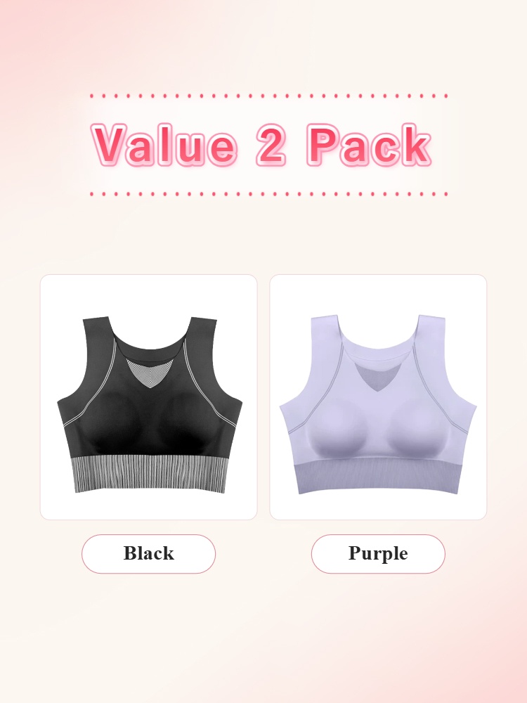 Value two pack sports bras in black and purple VEIMIA